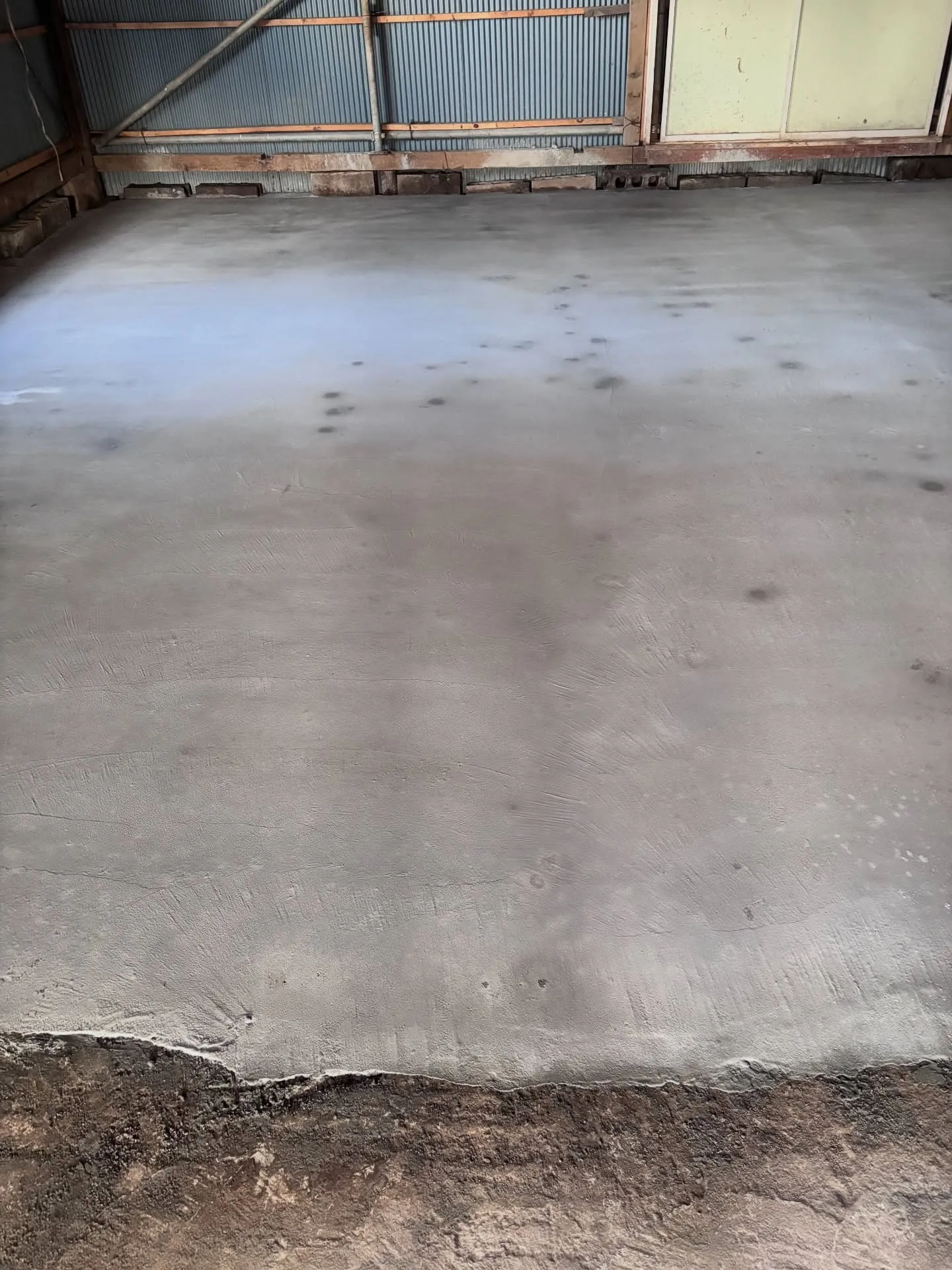 土曜日に打った土間、いい感じに締まってきた。